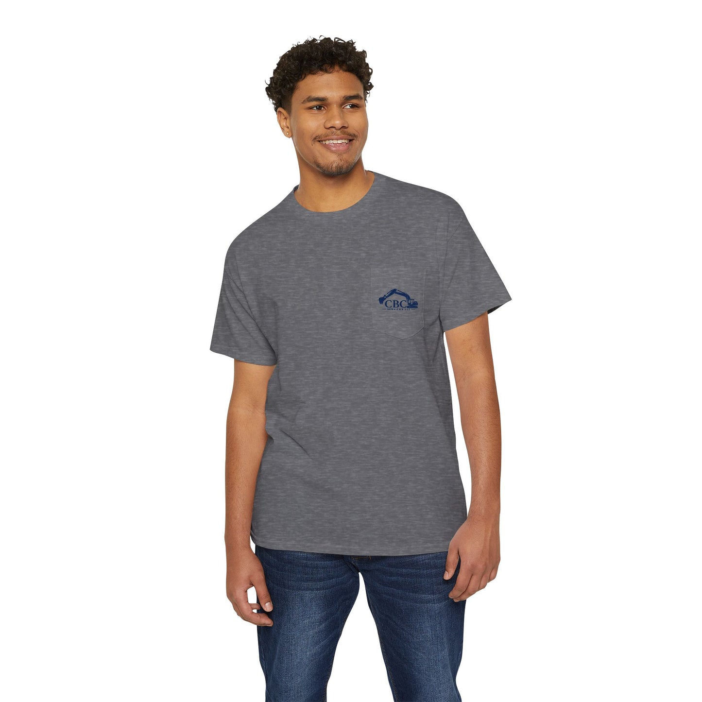 Construction Company Pocket Tee — CBC Services Excavator Logo T-Shirt