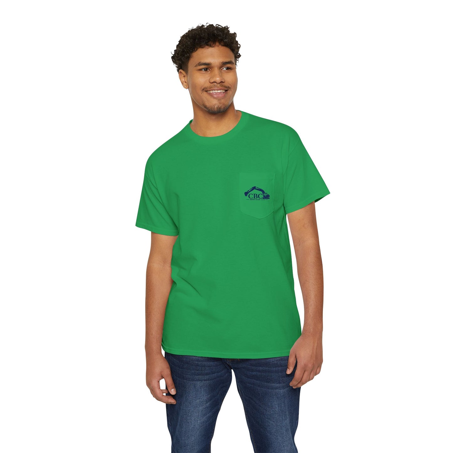 Construction Company Pocket Tee — CBC Services Excavator Logo T-Shirt