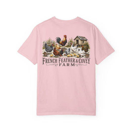 French Feather & Covey Farm T-Shirt — Vintage Farmhouse Chicken Tee