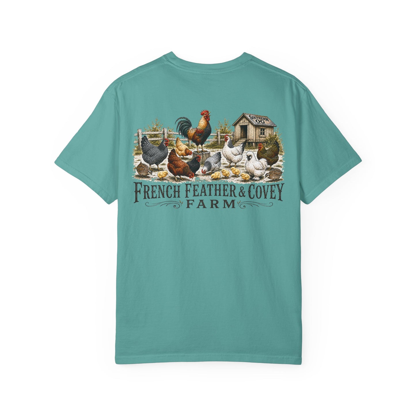 French Feather & Covey Farm T-Shirt — Vintage Farmhouse Chicken Tee