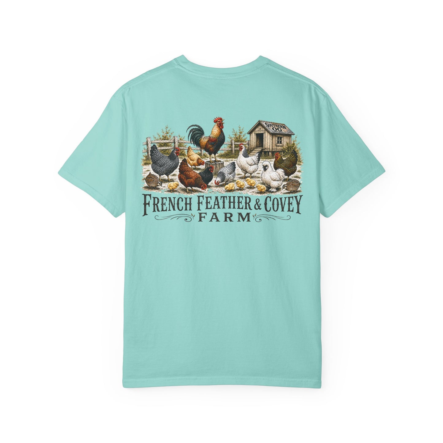 French Feather & Covey Farm T-Shirt — Vintage Farmhouse Chicken Tee