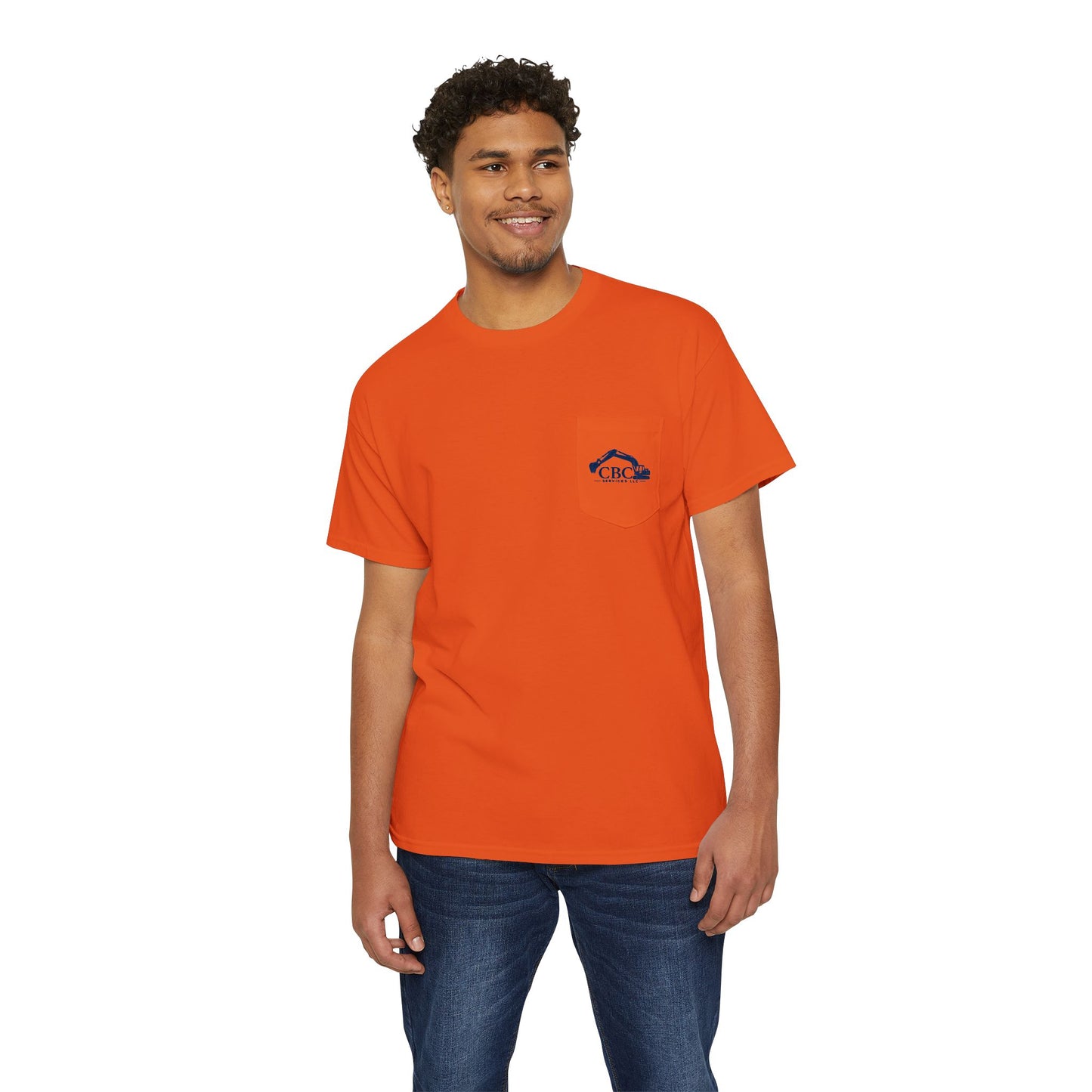 Construction Company Pocket Tee — CBC Services Excavator Logo T-Shirt