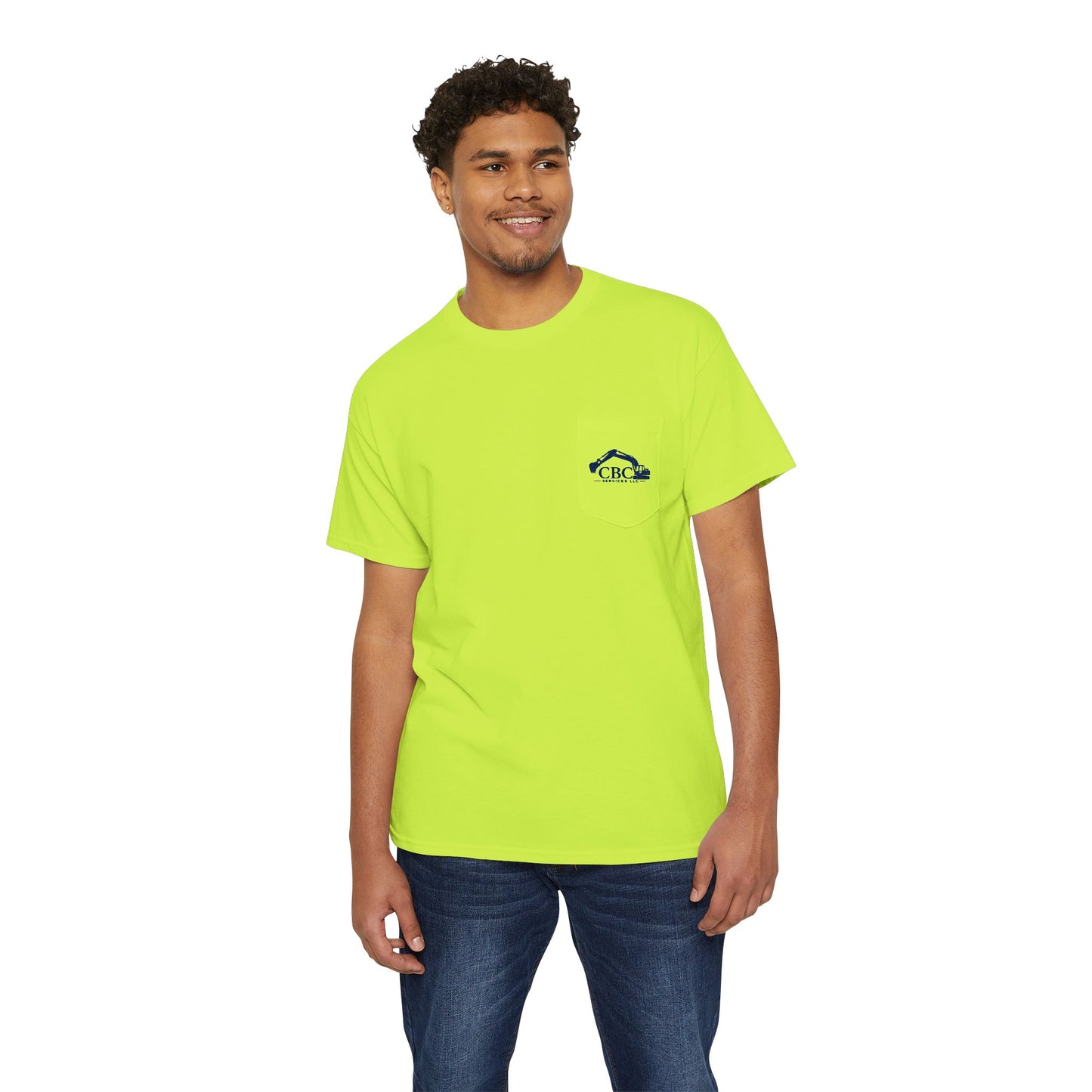 Construction Company Pocket Tee — CBC Services Excavator Logo T-Shirt