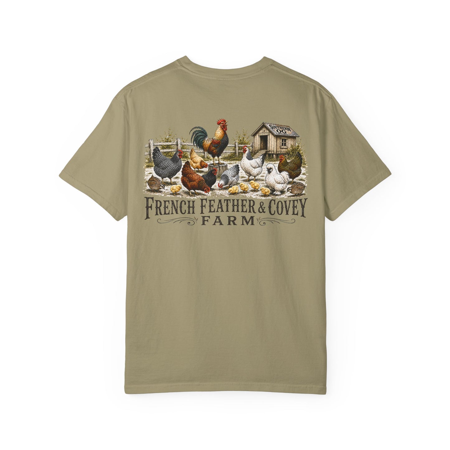 French Feather & Covey Farm T-Shirt — Vintage Farmhouse Chicken Tee