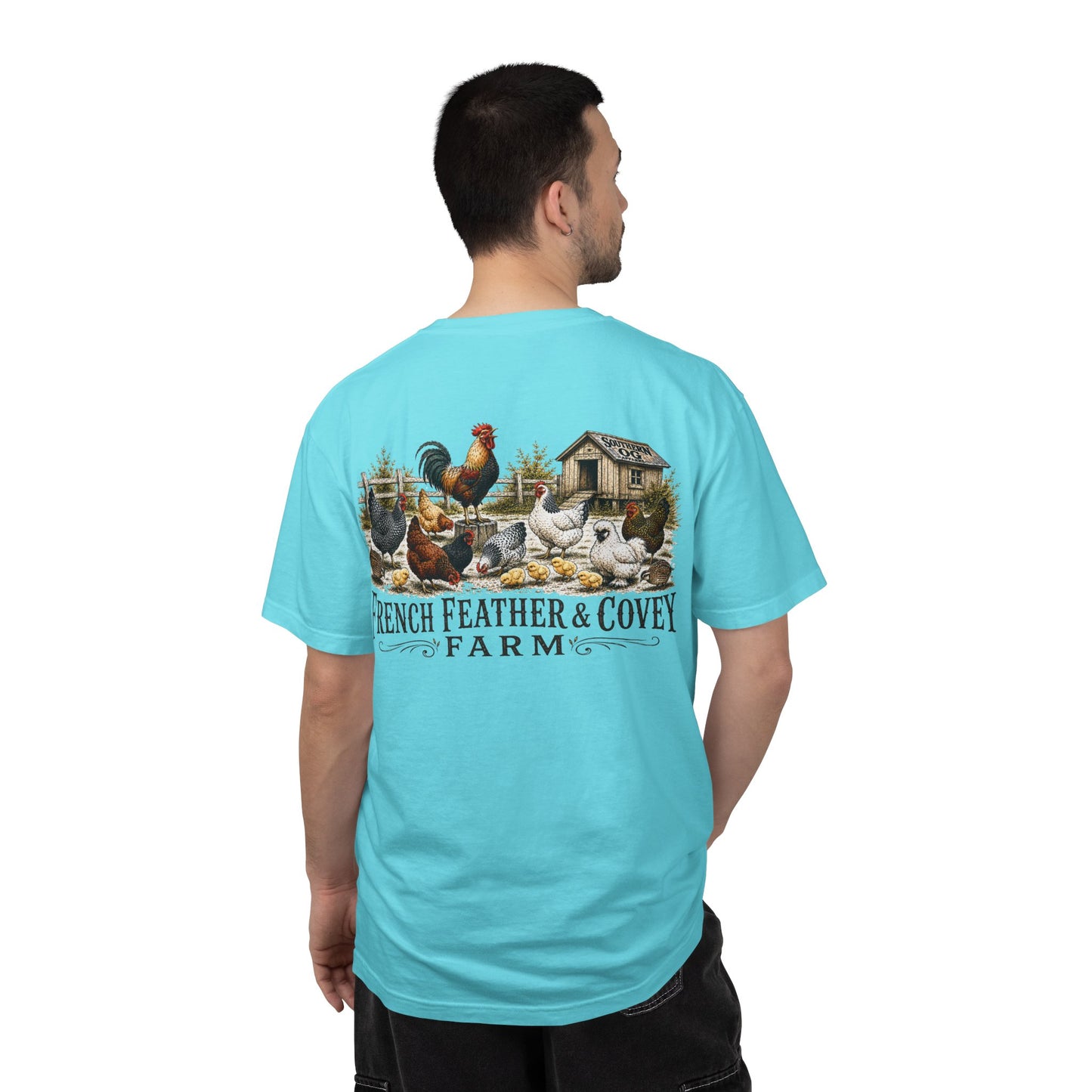 French Feather & Covey Farm T-Shirt — Vintage Farmhouse Chicken Tee