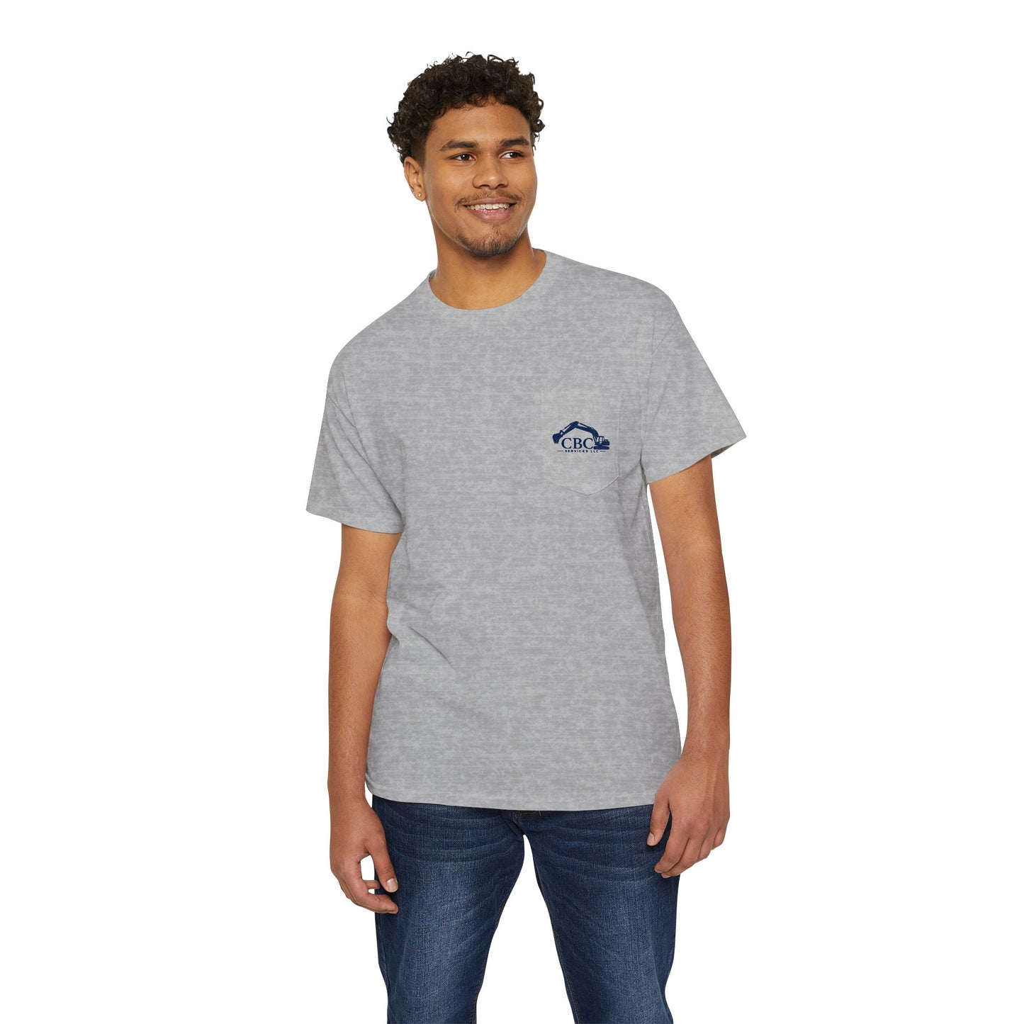 Construction Company Pocket Tee — CBC Services Excavator Logo T-Shirt