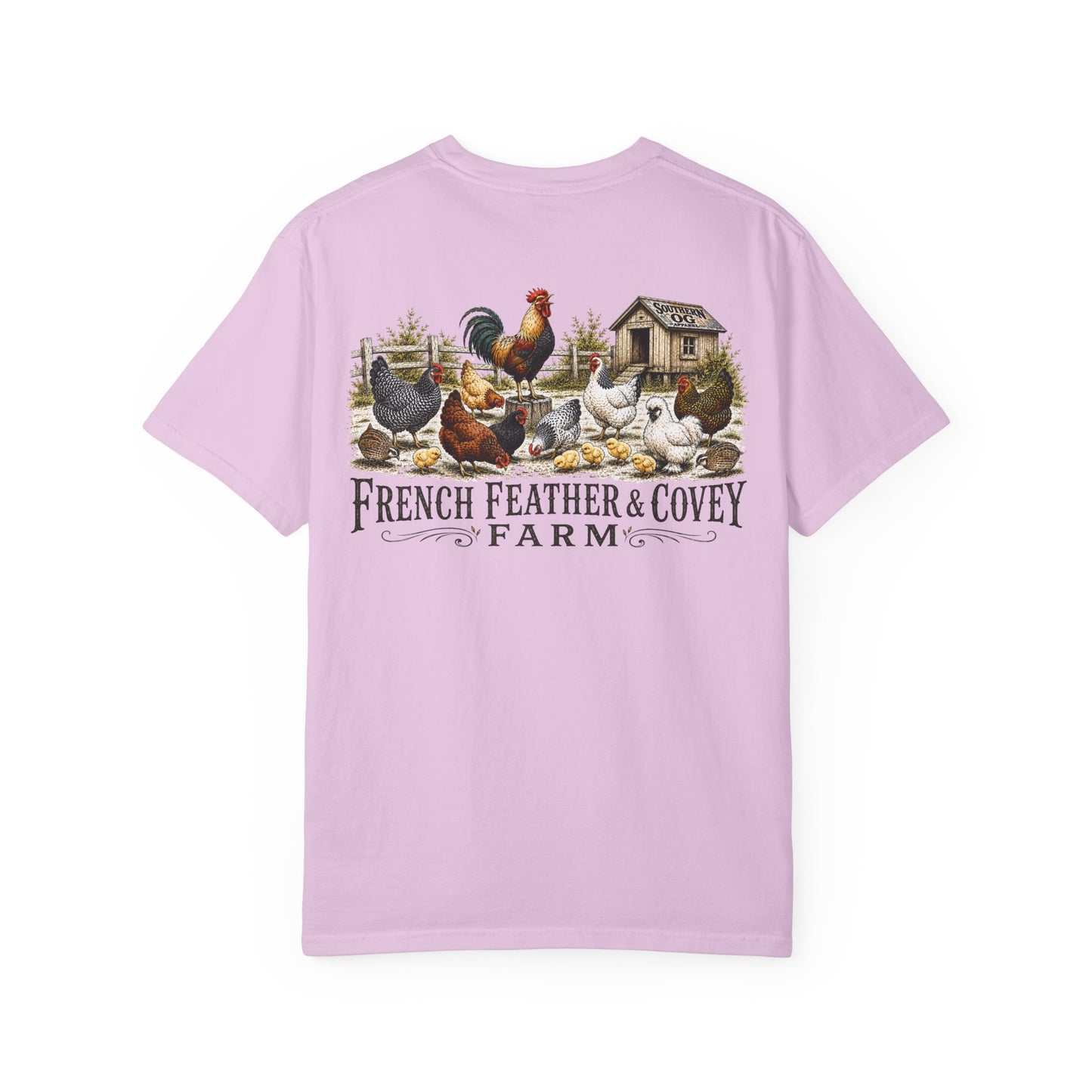 French Feather & Covey Farm T-Shirt — Vintage Farmhouse Chicken Tee