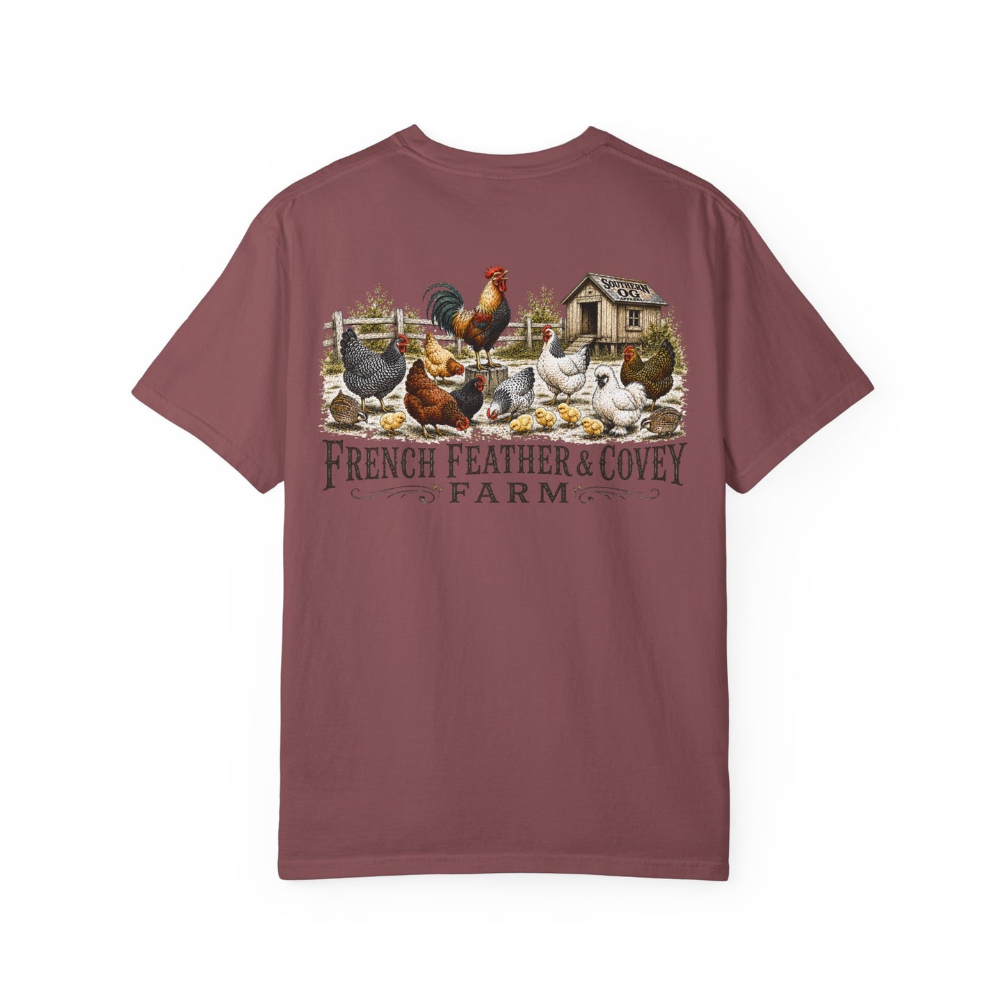 French Feather & Covey Farm T-Shirt — Vintage Farmhouse Chicken Tee