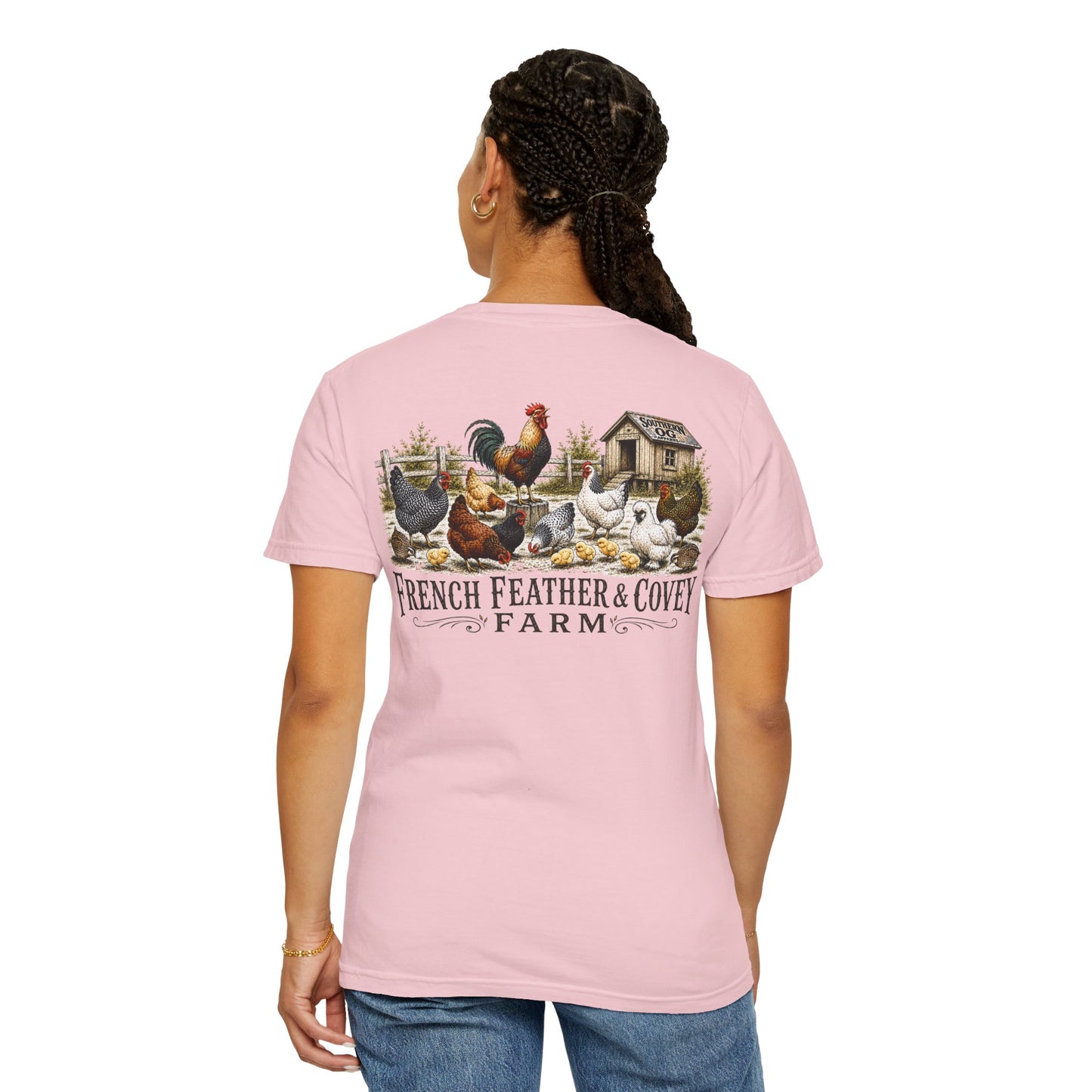 French Feather & Covey Farm T-Shirt — Vintage Farmhouse Chicken Tee