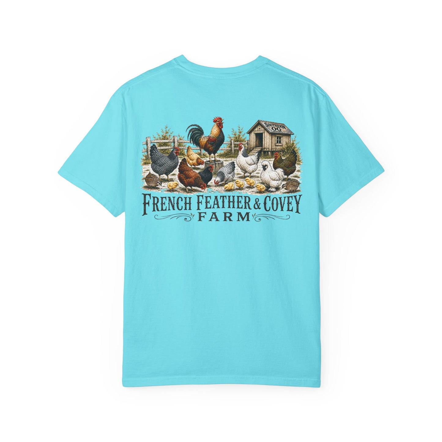 French Feather & Covey Farm T-Shirt — Vintage Farmhouse Chicken Tee